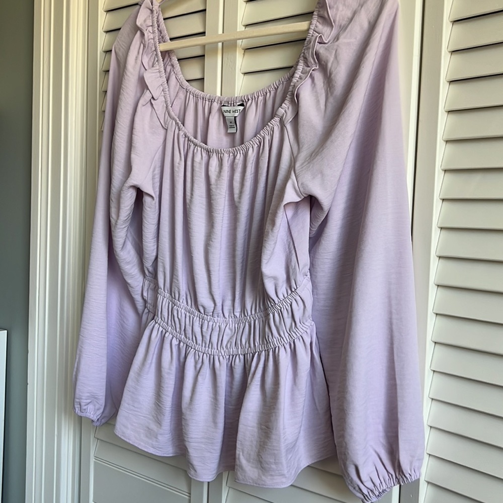 Nine West Square-Neck, Long Sleeved Peplum Blouse